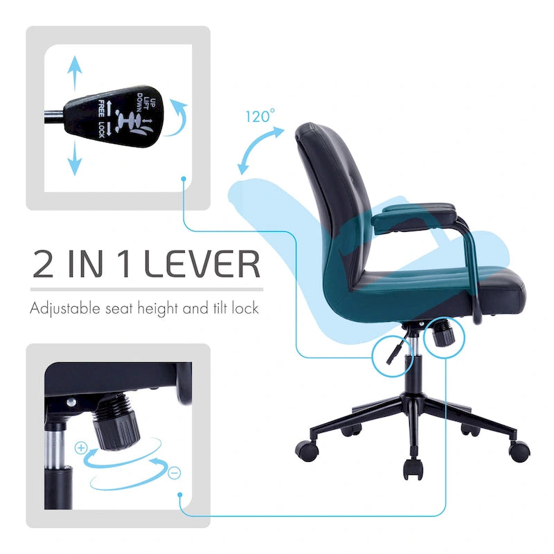 Porthos Home Ames Faux Leather Office Chair with Steel Roller Base, Central Tilt System
