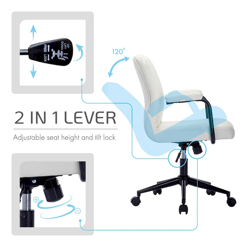 Porthos Home Ames Faux Leather Office Chair with Steel Roller Base, Central Tilt System