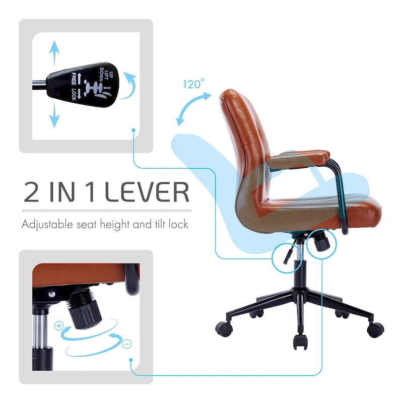 Porthos Home Ames Faux Leather Office Chair with Steel Roller Base, Central Tilt System