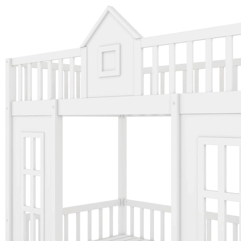 Twin-Over-Twin Bunk Bed with Changeable Table, Bunk Bed Turn into Upper Bed and Down Desk -Gray