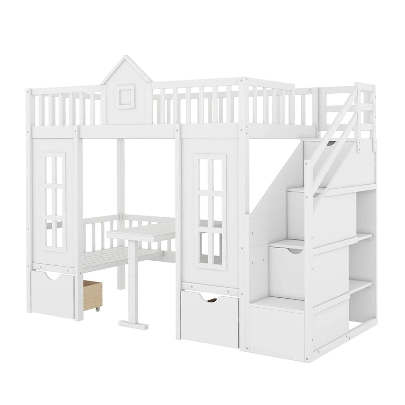 Twin-Over-Twin Bunk Bed with Changeable Table, Bunk Bed Turn into Upper Bed and Down Desk -Gray