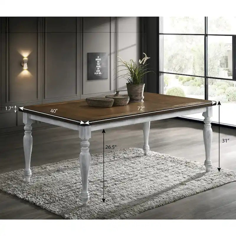 Roundhill Furniture Salines Two-tone Wood Turned Leg Dining Table, Rustic White and Oak