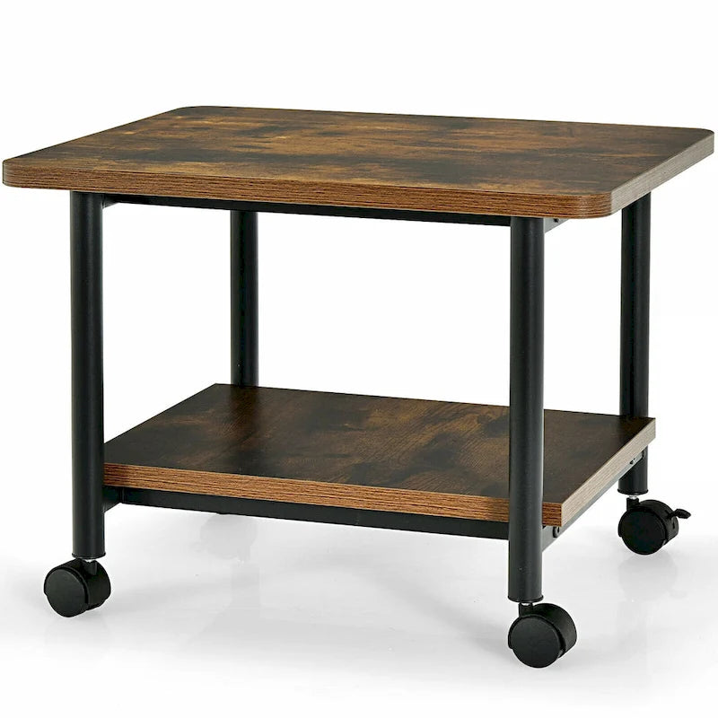 2 Tier Rolling Printer Cart Storage Stand Under Desk with Casters