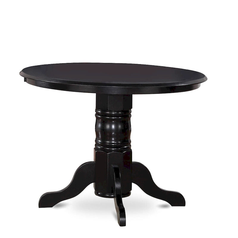 East West Furniture Kitchen Table Set- a Round Dining Table and Blue Linen Fabric Parson Chairs, Black(Pieces Options)