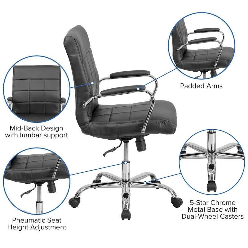 Mid-back Chrome/Vinyl Executive Swivel Office Chair