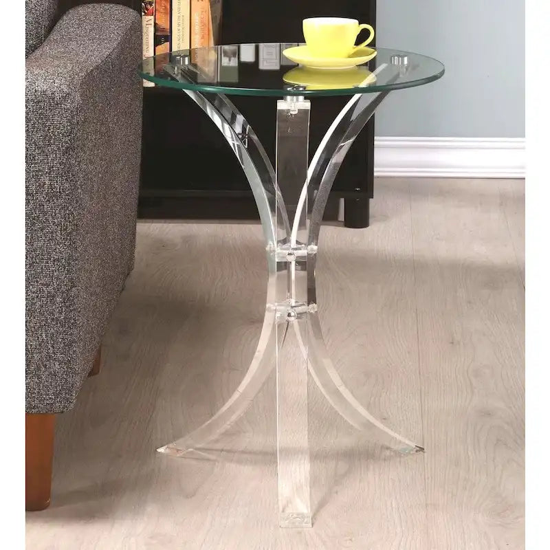 Modern Design Curved Base Accent Table with Glass Top