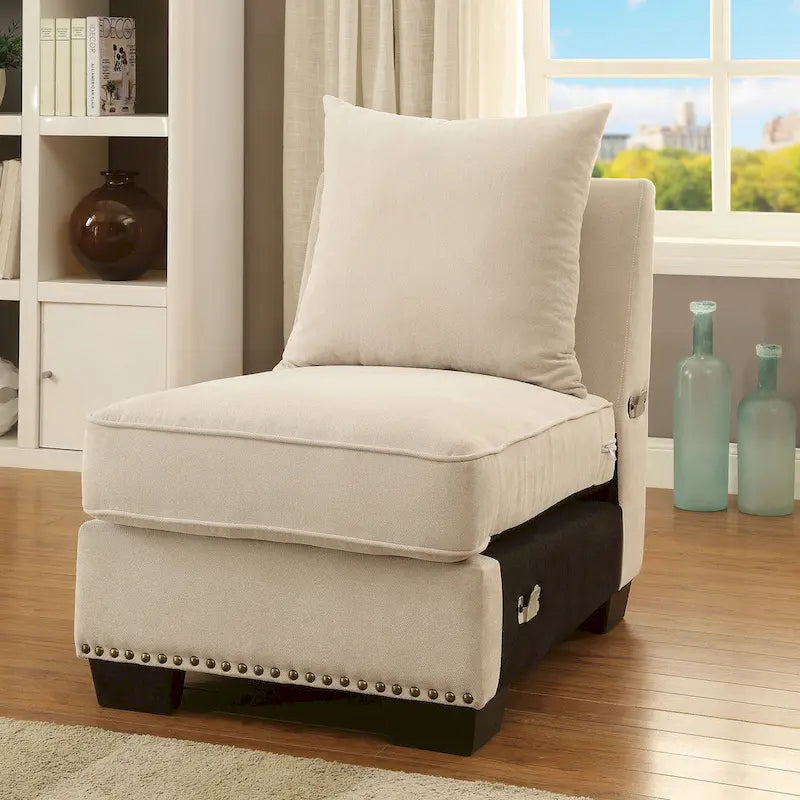 Riti Contemporary Beige Fabric Upholstered Sectional by Furniture of America