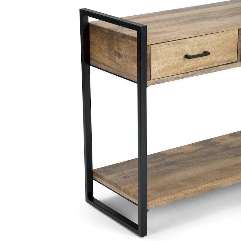 WYNDENHALL Lawson SOLID MANGO WOOD and Metal 54 inch Wide Modern Industrial Console Sofa Table in Natural - 55 W x 16 D x 32 H