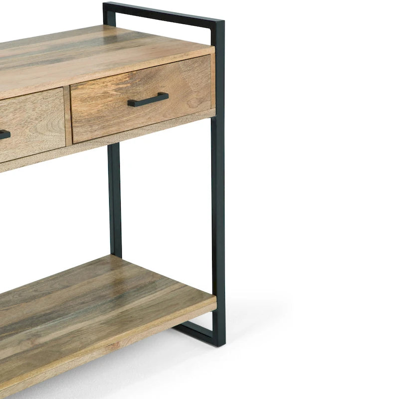 WYNDENHALL Lawson SOLID MANGO WOOD and Metal 54 inch Wide Modern Industrial Console Sofa Table in Natural - 55 W x 16 D x 32 H