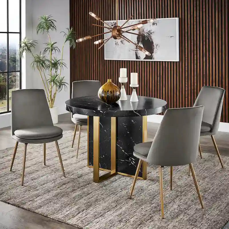 Saki 43 Wide Faux Marble Round Dining Table Set by iNSPIRE Q Modern