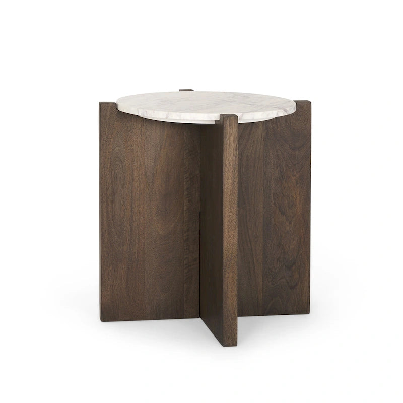 Bianca Dark Brown Wood w/ Marble Round Accent Table - 22.0L x 22.0W x 22.0H