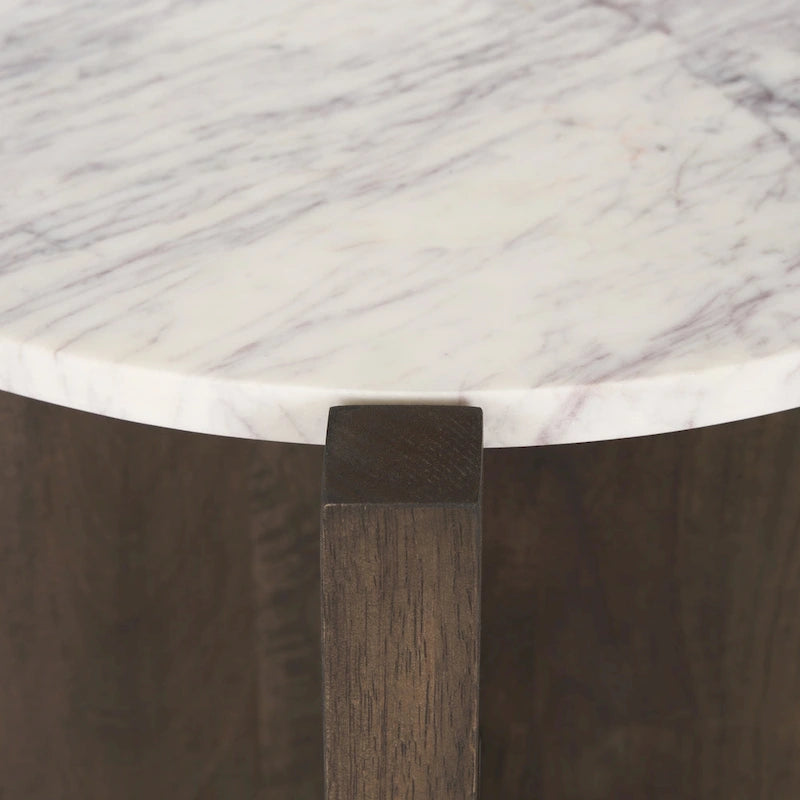 Bianca Dark Brown Wood w/ Marble Round Accent Table - 22.0L x 22.0W x 22.0H