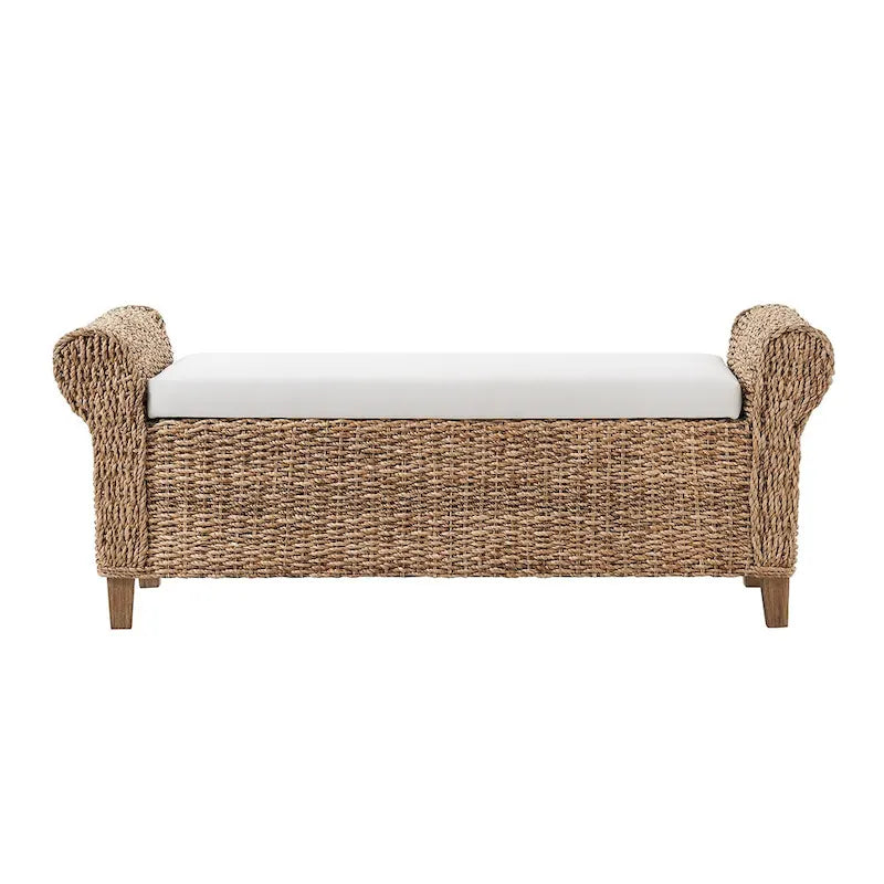 Bab Boho Farmhouse Ratten Storage Bench with Hollow-Carved Designs by HULALA HOME