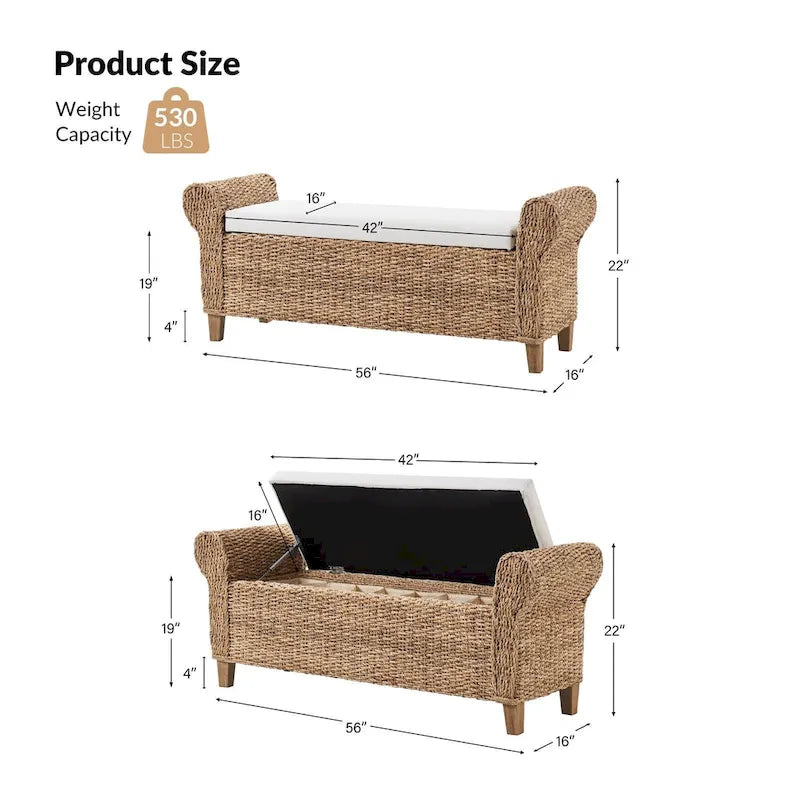 Bab Boho Farmhouse Ratten Storage Bench with Hollow-Carved Designs by HULALA HOME