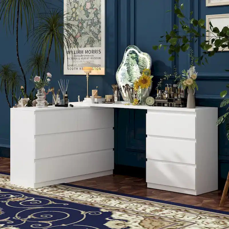 Office Desk: Expandable & Convertible with Ample Drawer Space Dresser