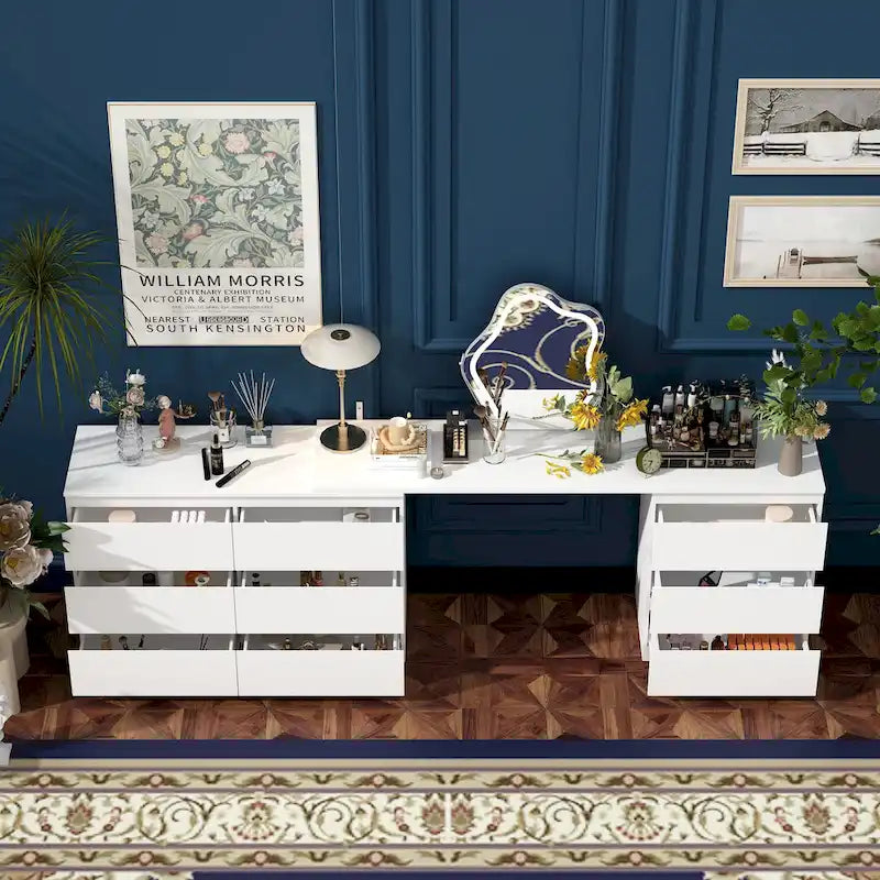 Office Desk: Expandable & Convertible with Ample Drawer Space Dresser