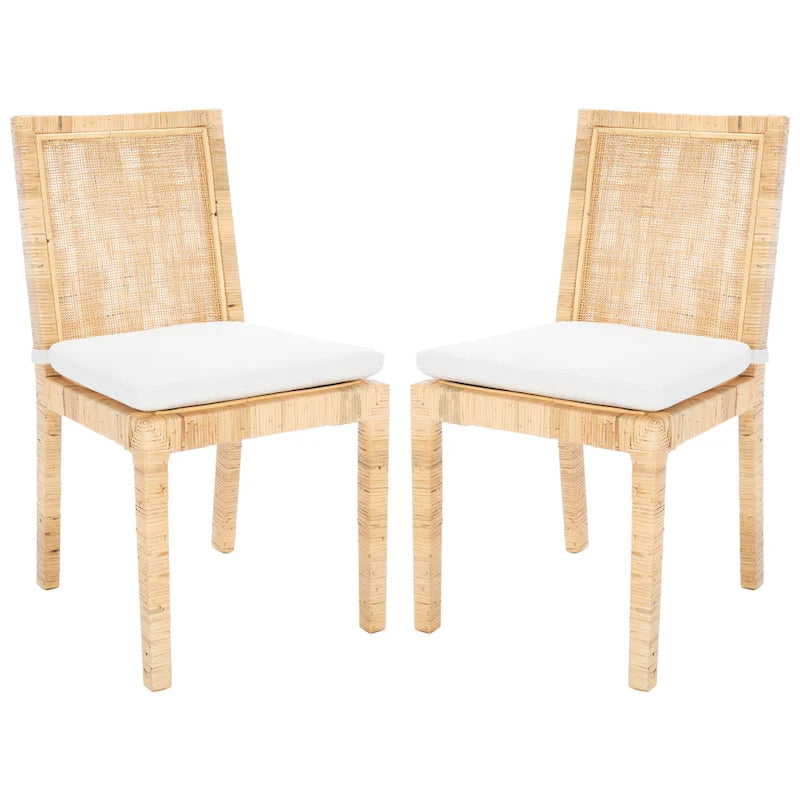 SAFAVIEH Jessye Cane Dining Room Chair with Cushion (Set of 2) - 21.7 W x 18.1 L x 38.6 H - 22W x 18D x 39H