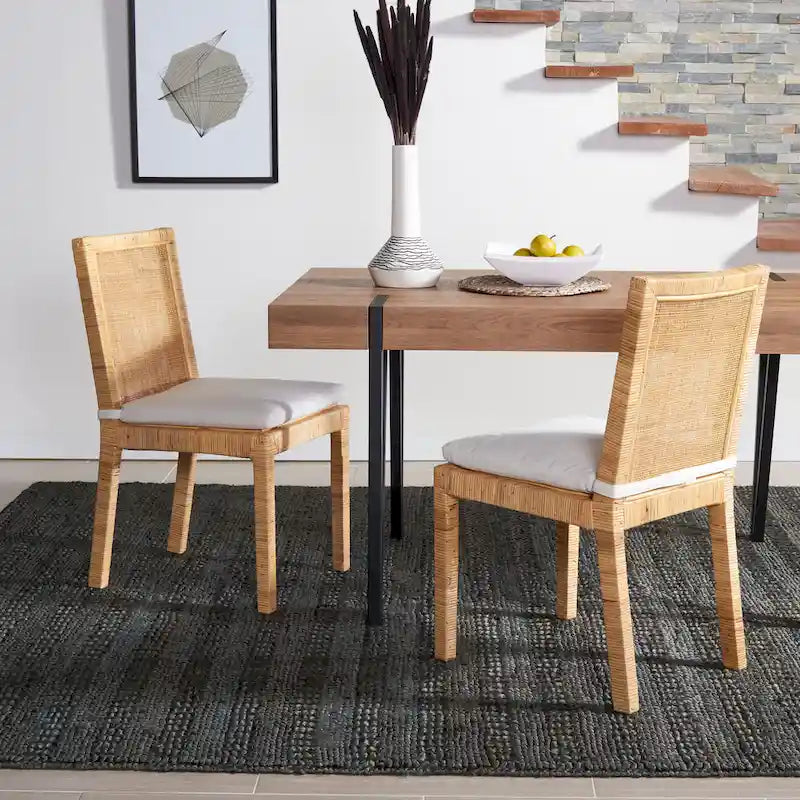SAFAVIEH Jessye Cane Dining Room Chair with Cushion (Set of 2) - 21.7 W x 18.1 L x 38.6 H - 22W x 18D x 39H