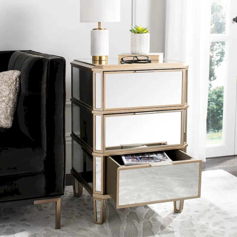 SAFAVIEH Miracle 3-Drawer Mirrored Nightstand
