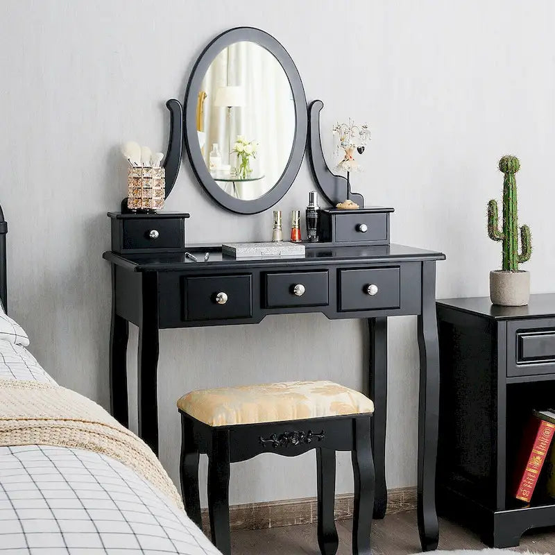 Costway Vanity Table Dressing Table 5 Make Up Table Stool