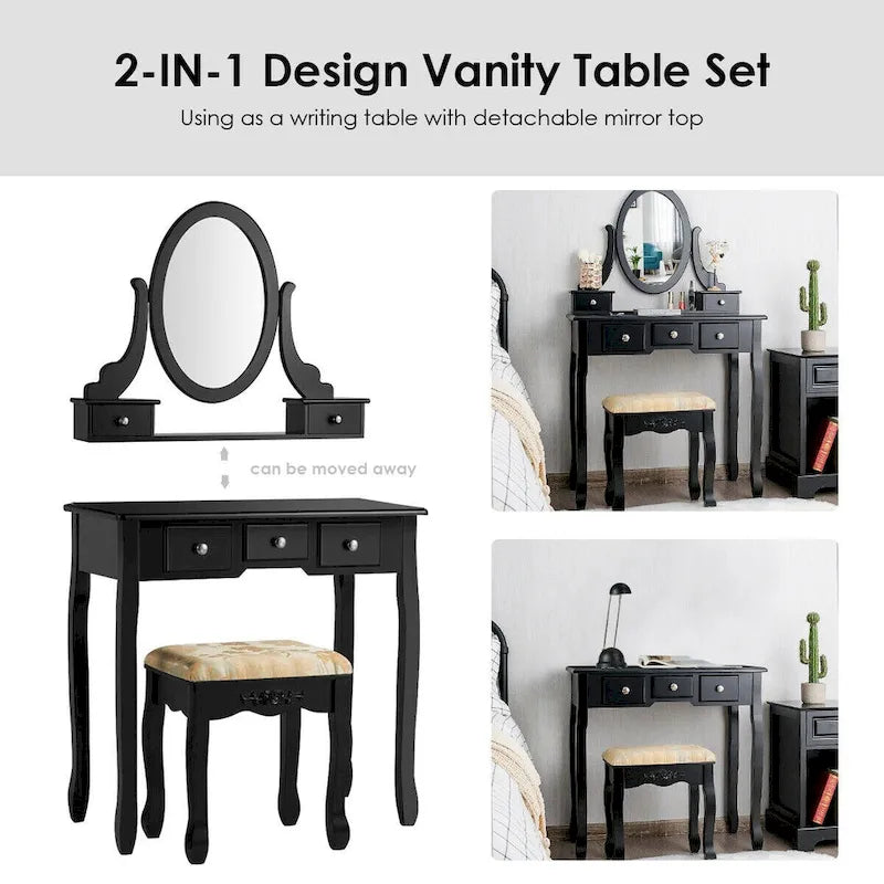 Costway Vanity Table Dressing Table 5 Make Up Table Stool