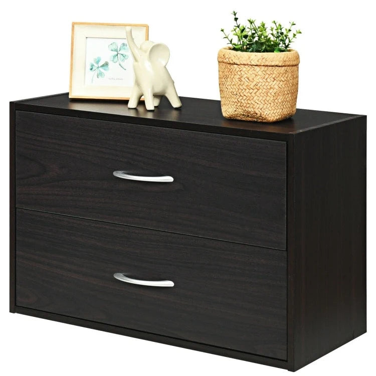 2-Drawer Stackable Horizontal Storage Cabinet Dresser Chest with Handles