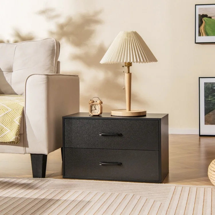 2-Drawer Stackable Horizontal Storage Cabinet Dresser Chest with Handles