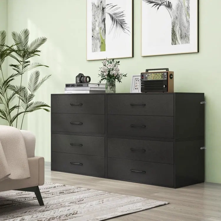 2-Drawer Stackable Horizontal Storage Cabinet Dresser Chest with Handles
