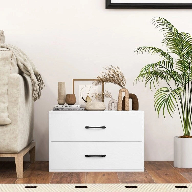 2-Drawer Stackable Horizontal Storage Cabinet Dresser Chest with Handles