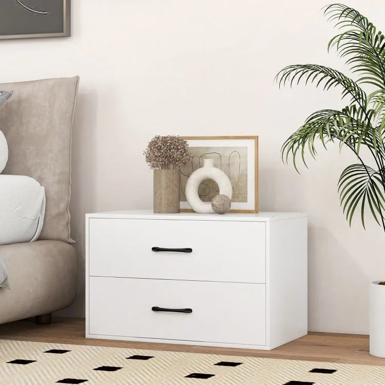 2-Drawer Stackable Horizontal Storage Cabinet Dresser Chest with Handles