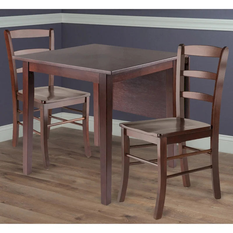 3-Pc Drop Leaf Table with Ladder-back Chairs, Walnut