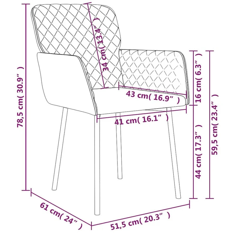 vidaXL Dining Chairs 2 Pcs Accent Upholstered Chair for Living Room Velvet - 20.3 x 24 x 30.9