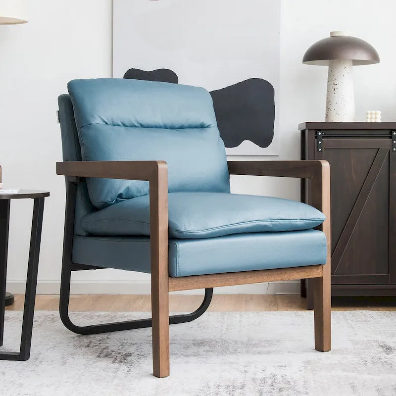 Costway Modern Accent Armchair Lounge Chair w/ Rubber Wood Legs & - 34.5 x 26.5 x 36