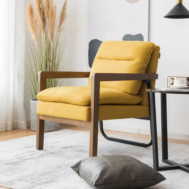 Costway Modern Accent Armchair Lounge Chair w/ Rubber Wood Legs & - 34.5 x 26.5 x 36
