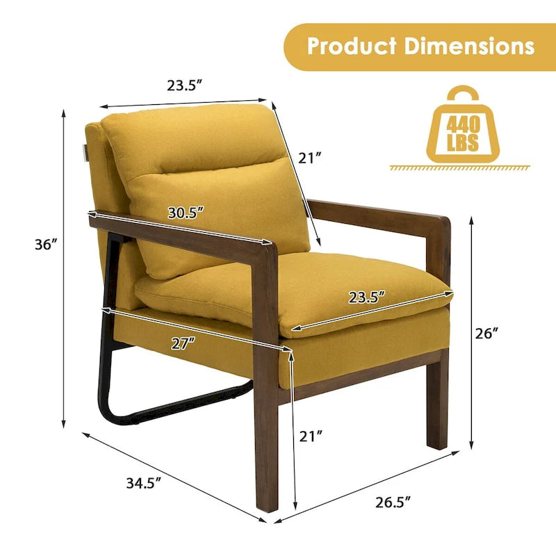 Costway Modern Accent Armchair Lounge Chair w/ Rubber Wood Legs & - 34.5 x 26.5 x 36