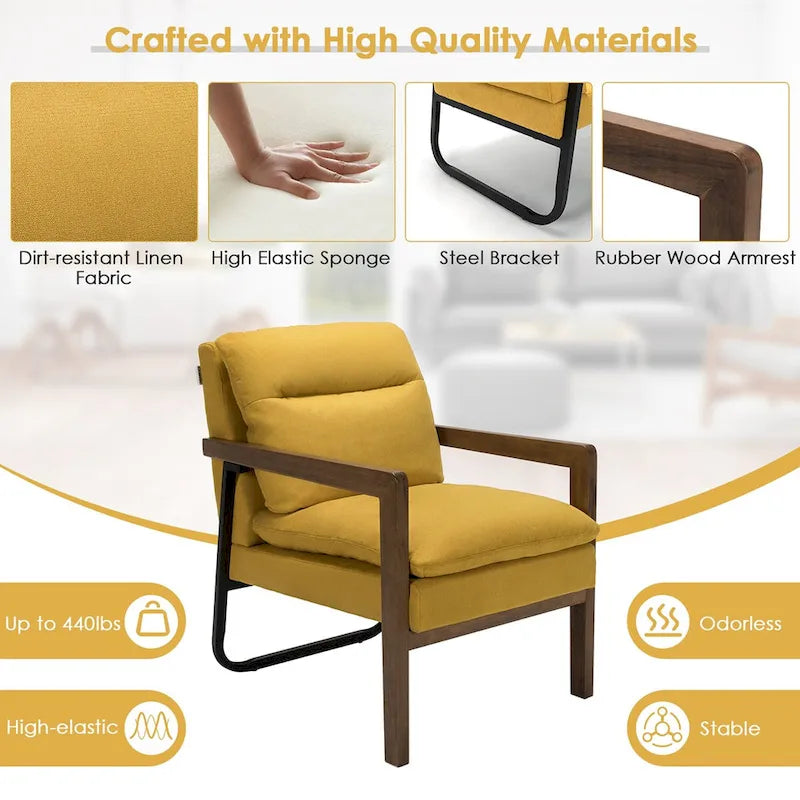 Costway Modern Accent Armchair Lounge Chair w/ Rubber Wood Legs & - 34.5 x 26.5 x 36