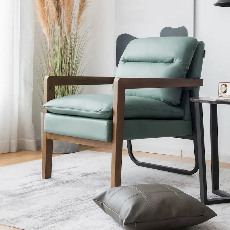 Costway Modern Accent Armchair Lounge Chair w/ Rubber Wood Legs & - 34.5 x 26.5 x 36
