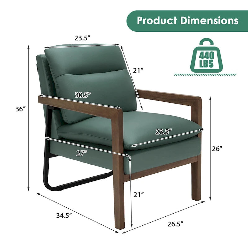 Costway Modern Accent Armchair Lounge Chair w/ Rubber Wood Legs & - 34.5 x 26.5 x 36