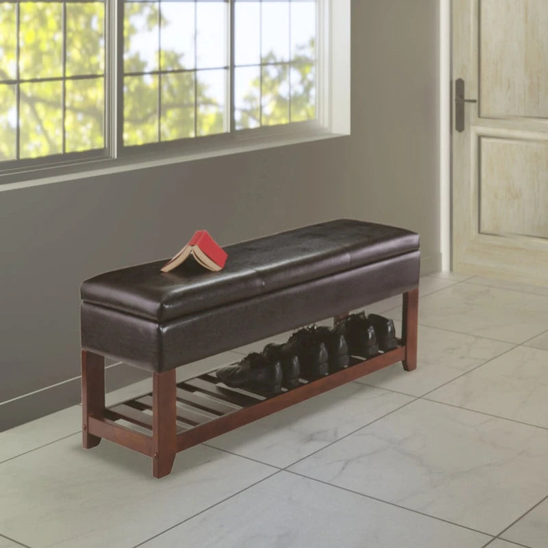 Monza Storage Chest Bench, Espresso and Walnut - 42.52W x 15.75D x 20.47