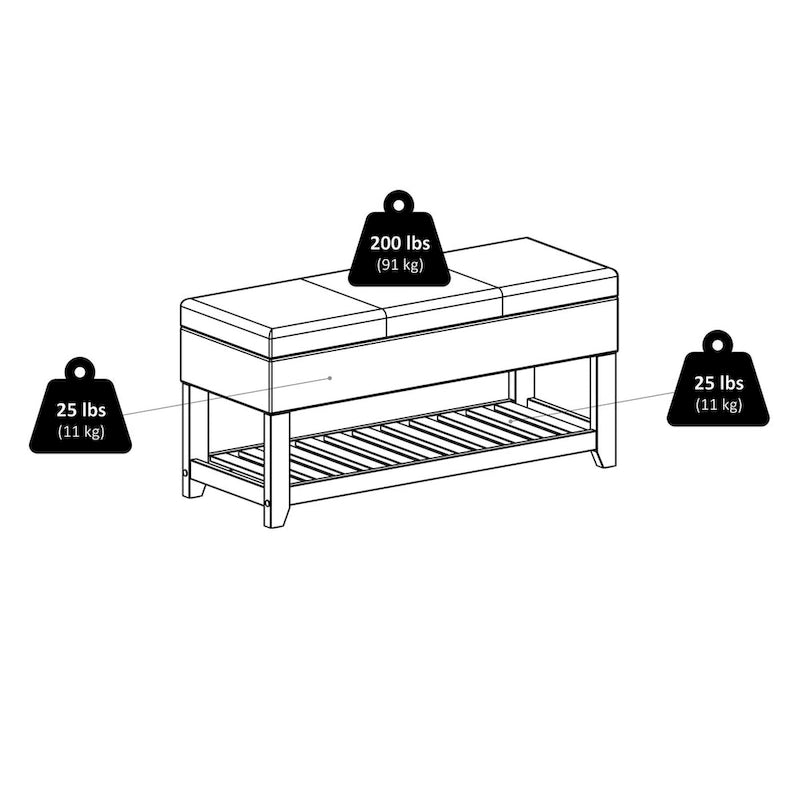 Monza Storage Chest Bench, Espresso and Walnut - 42.52W x 15.75D x 20.47