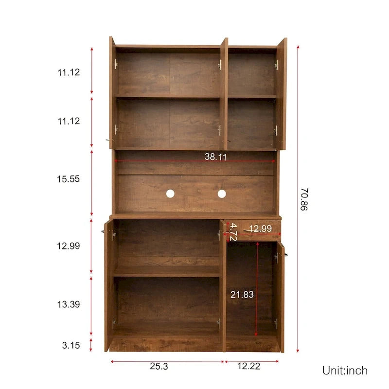 Rustic Farmhouse Tall Wardrobe, Armoire with Shelves, Open Compartment and Drawer, Freestanding Storage Closet Wardrobe Cabinet