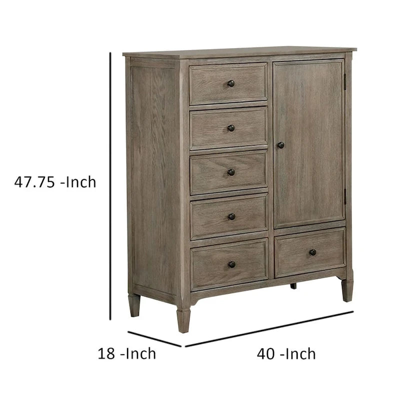 Armoire with 6 Storage Drawers and Turnip Feet, Natural Brown