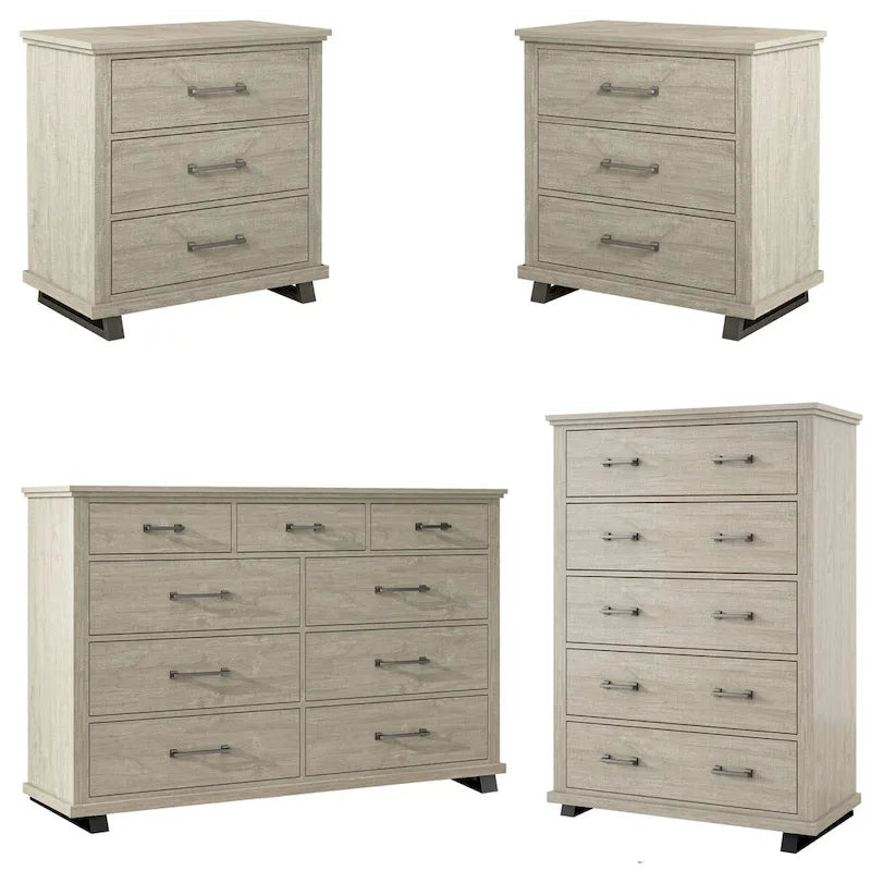 Farmhouse 4-Piece Bedroom Set - 2 Nightstand, 1 Chest and 1 Dresser