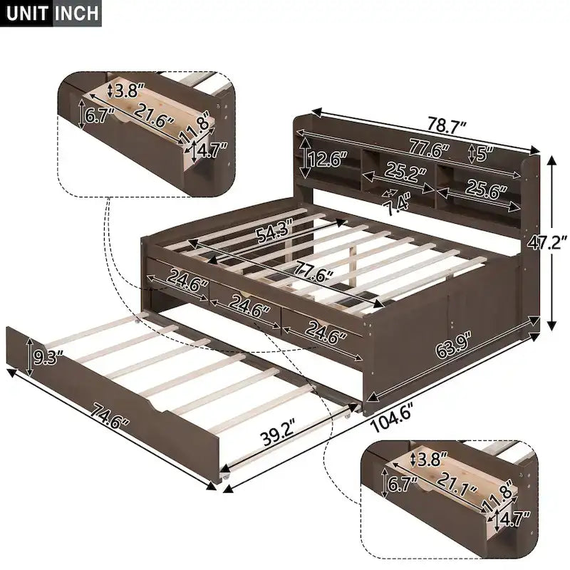 Full Size Wooden Captain Bed