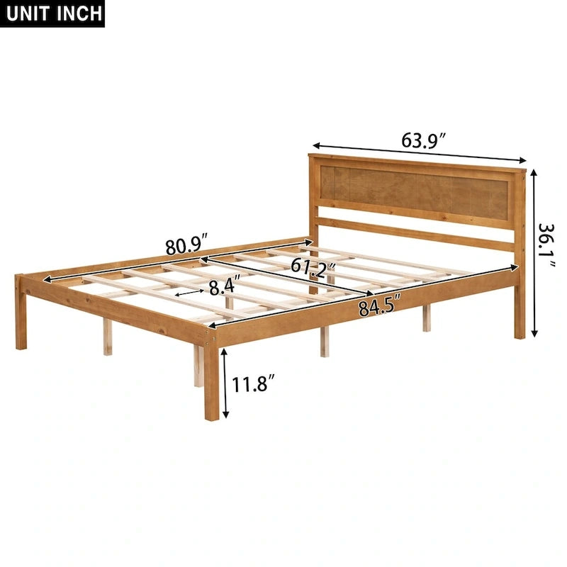 Platform Bed Frame with Headboard Wood Slat Support