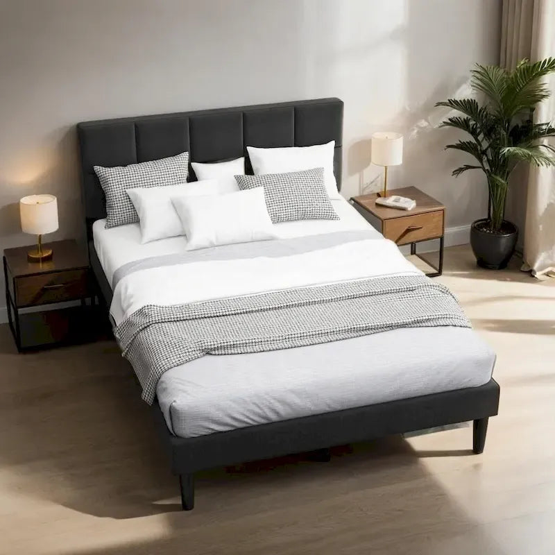 Wood Rustic Style Platform Bed with Headboard