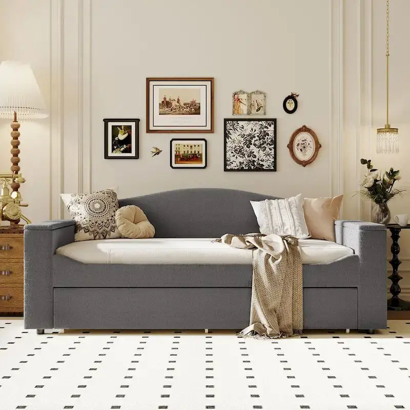 Twin Size UTeddy Fleece Daybed with Storage Armrests andTrundle