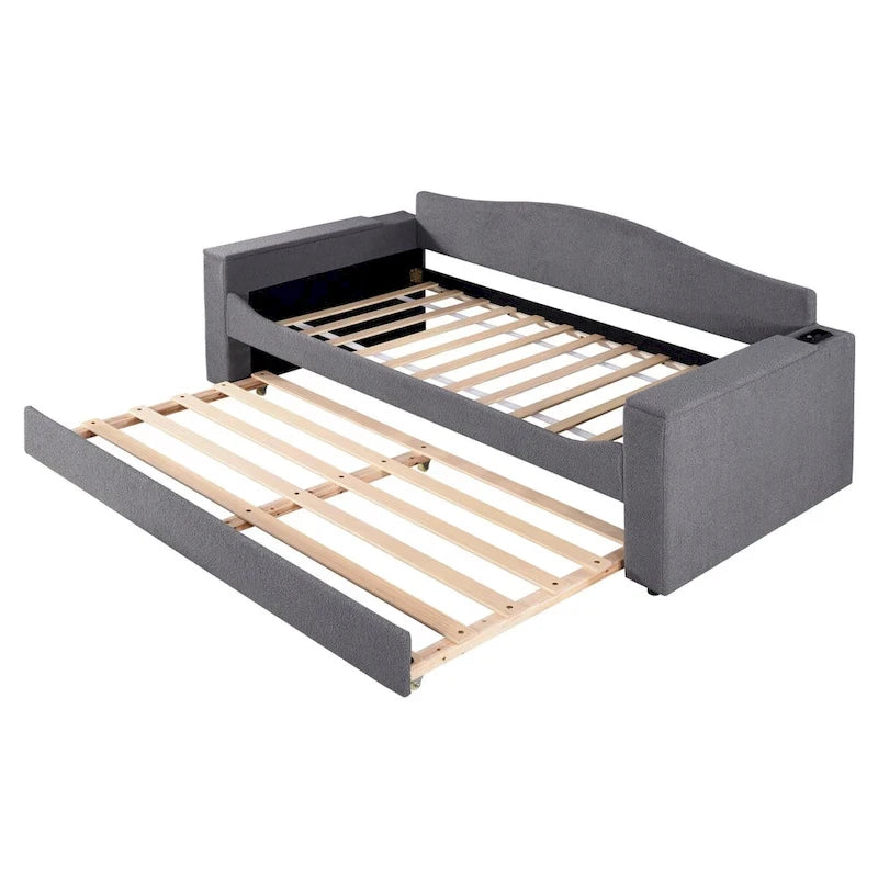 Twin Size UTeddy Fleece Daybed with Storage Armrests andTrundle