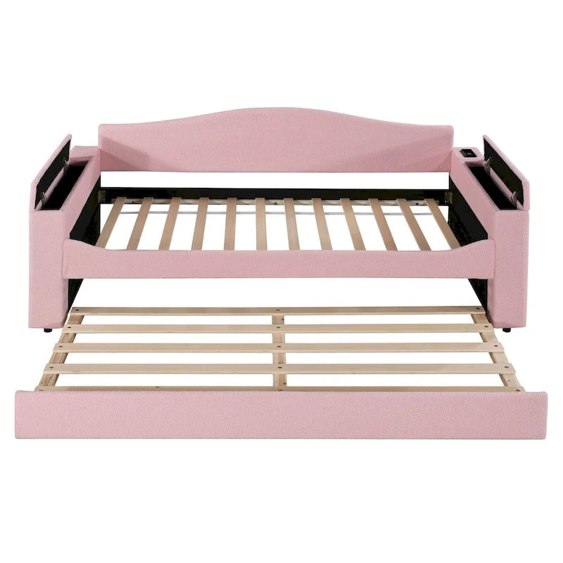 Twin Size UTeddy Fleece Daybed with Storage Armrests andTrundle
