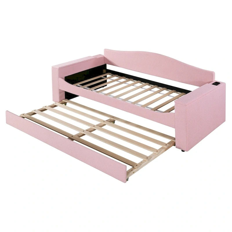 Twin Size UTeddy Fleece Daybed with Storage Armrests andTrundle